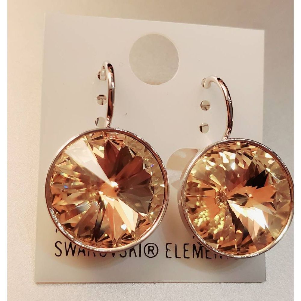 New! Swarovski Element Earrings Light Colorado Topaz‎ 15mm Round LeverbackDangle